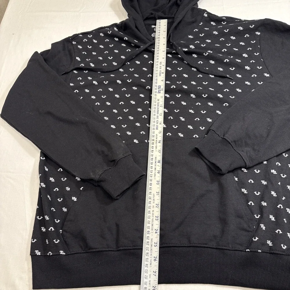 SWEATER SWEATSHIRT MENS XL‎ True Religion All Over Print Hoodie  Black/WHITE